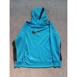 Nike Therma-Fit Hoodie Youth XL (18-20) Blue/Black Swoosh Fleece Pullover Kangar